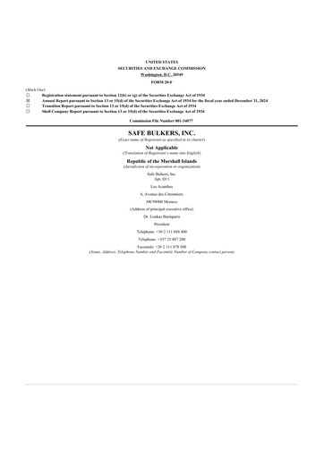 Miniature Safe Bulkers
 20-F Rapport annuel 2024