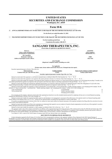 Thumbnail Sangamo Therapeutics
 10-K Annual Report 2024