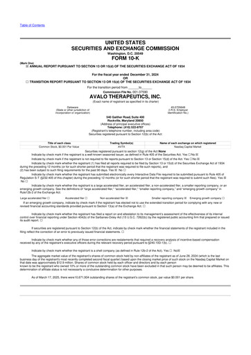 Thumbnail Avalo Therapeutics 10-K Annual Report 2024