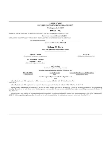 Thumbnail Sphere 3D 10-K Annual Report 2024