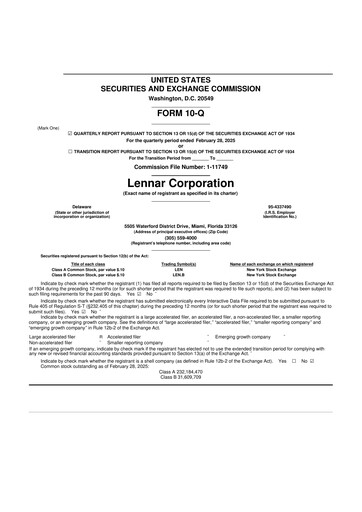 Miniature Lennar 10-Q Rapport trimestriel 2025 