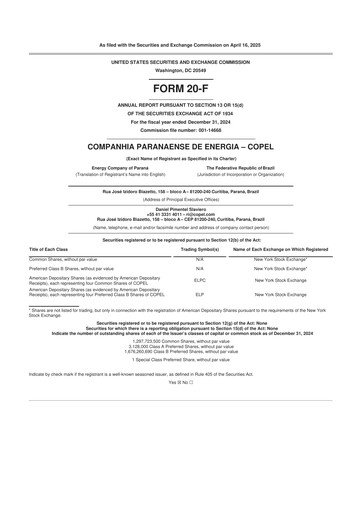 Miniature Companhia Paranaense de Energia (COPEL) 20-F Rapport annuel 2024