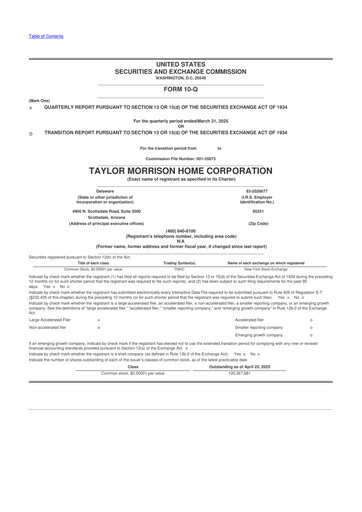 Thumbnail Taylor Morrison
 10-Q Quarterly Report FY2025 