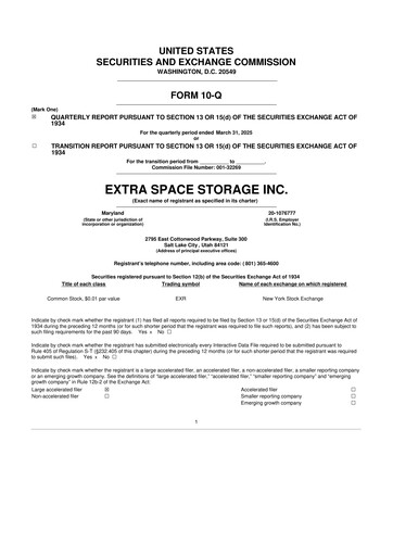 Miniature Extra Space Storage
 10-Q Rapport trimestriel 2025 