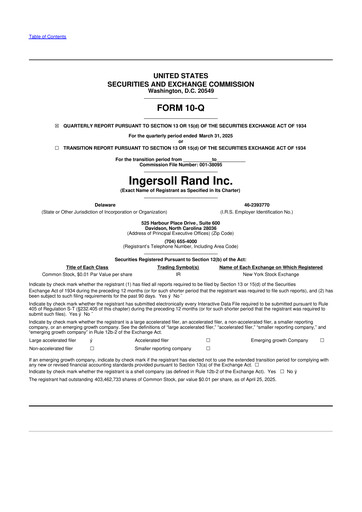 Thumbnail Ingersoll Rand 10-Q Quarterly Report FY2025 