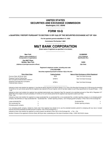 Thumbnail M&T Bank 10-Q Quarterly Report FY2025 