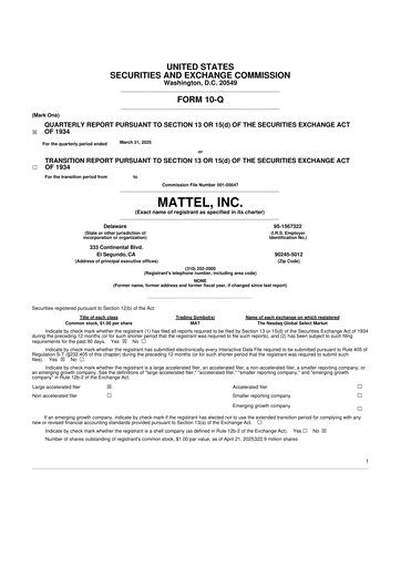 Thumbnail Mattel
 10-Q Quarterly Report FY2025 