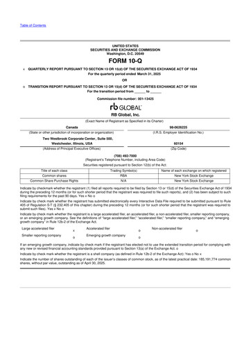 Vorschaubild RB Global
 10-Q Quartalsbericht 2025 