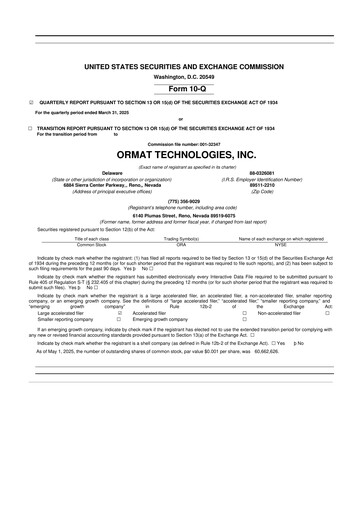Miniature Ormat Technologies
 10-Q Rapport trimestriel 2025 