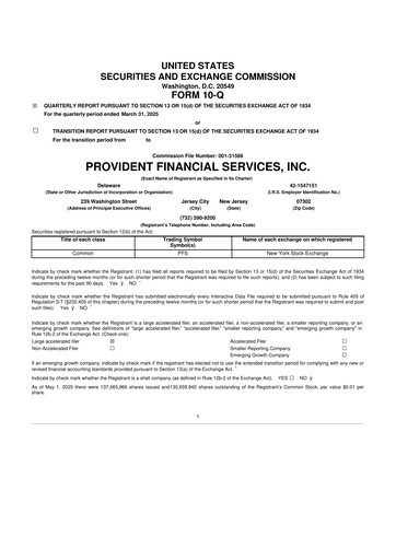 Thumbnail Provident Financial Services 10-Q Quarterly Report FY2025 