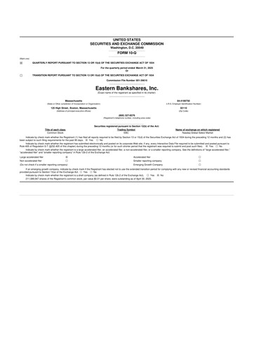 Thumbnail Eastern Bankshares 10-Q Quarterly Report FY2025 