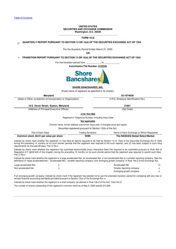 Thumbnail Shore Bancshares 10-Q Quarterly Report FY2025 