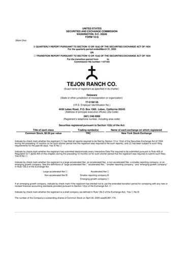 Thumbnail Tejon Ranch
 10-Q Quarterly Report FY2025 