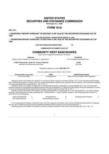 Thumbnail Community West Bancshares 10-Q Quarterly Report FY2025 