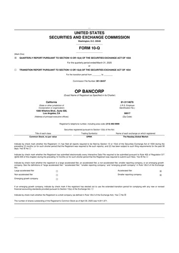 Miniature OP Bancorp (Open Bank) 10-Q Rapport trimestriel 2025 