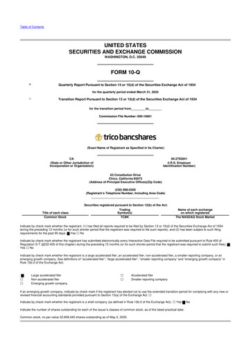 Vorschaubild TriCo Bancshares 10-Q Quartalsbericht 2025 