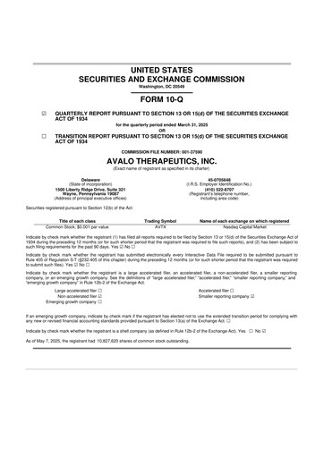 Thumbnail Avalo Therapeutics 10-Q Quarterly Report FY2025 