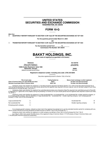 Miniature Bakkt Holdings 10-Q Rapport trimestriel  