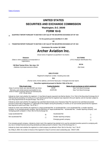 Thumbnail Archer Aviation 10-Q Quarterly Report FY2025 