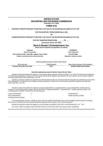 Thumbnail Dave & Buster's
 10-Q Quarterly Report FY2025 