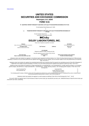 Thumbnail Dolby 10-Q Quarterly Report FY2025 