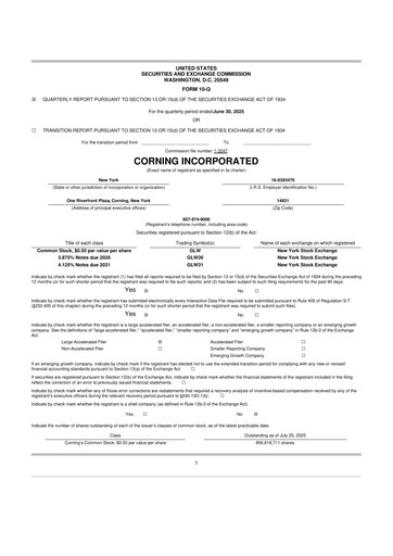 Miniature Corning 10-Q Rapport trimestriel 2025 