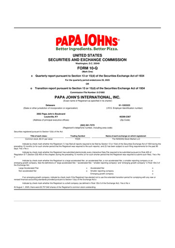 Thumbnail Papa John's Pizza
 10-Q Quarterly Report FY2025 