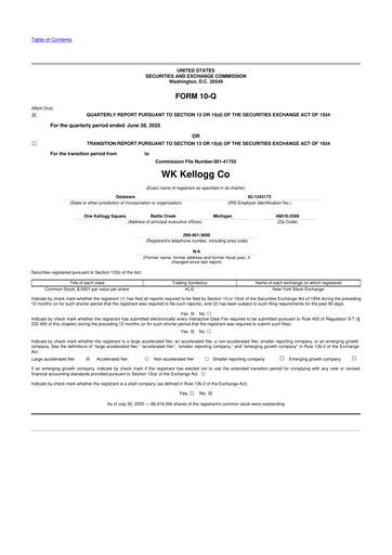 Thumbnail WK Kellogg 10-Q Quarterly Report FY2025 