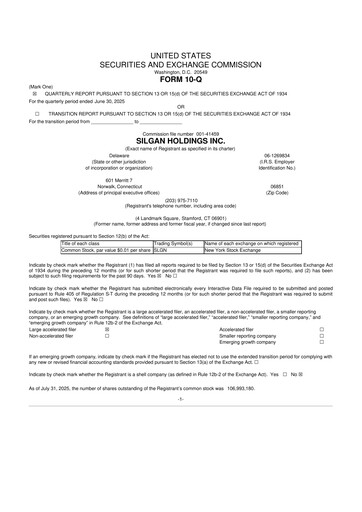 Thumbnail Silgan Holdings
 10-Q Quarterly Report FY2025 