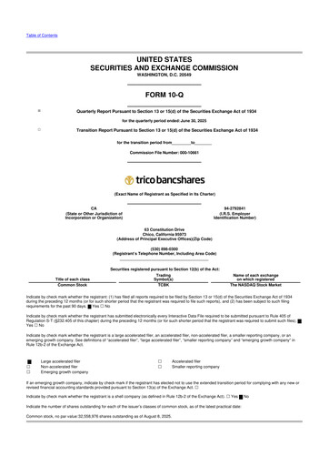 Vorschaubild TriCo Bancshares 10-Q Quartalsbericht 2025 