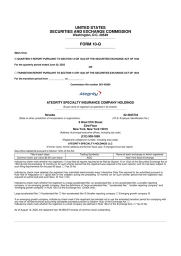 Thumbnail Ategrity Specialty Insurance Company 10-Q Quarterly Report FY2025 