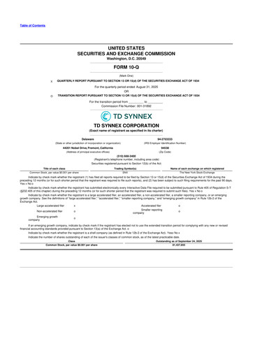 Vorschaubild TD Synnex 10-Q Quartalsbericht 2025 