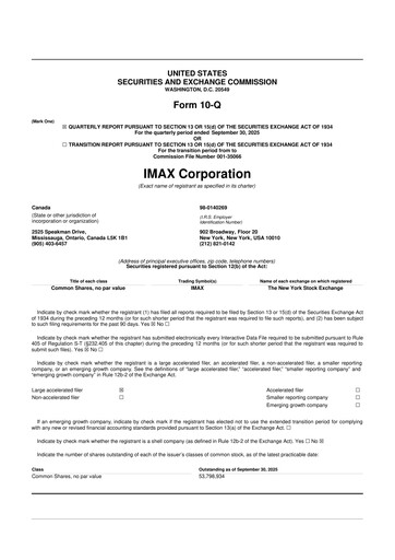 Thumbnail Imax Corp 10-Q Quarterly Report FY2025 