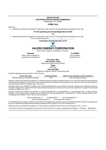 Vorschaubild Valero Energy 10-Q Quartalsbericht 2025 