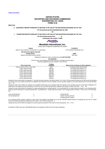 Thumbnail Mondelez International 10-Q Quarterly Report FY2025 
