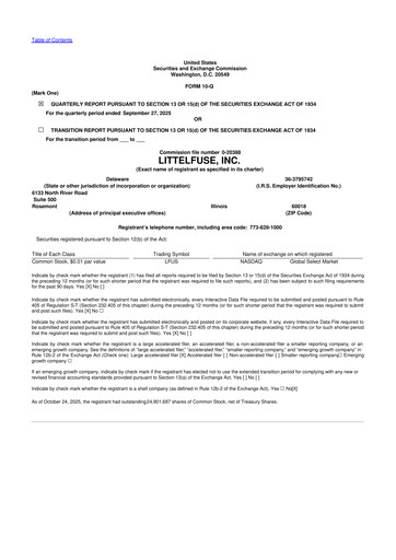 Miniature Littelfuse 10-Q Rapport trimestriel 2025 