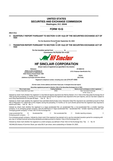 Miniature HF Sinclair 10-Q Rapport trimestriel 2025 
