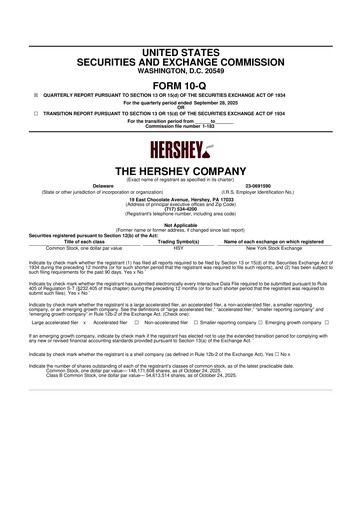 Miniature The Hershey Company 10-Q Rapport trimestriel 2025 