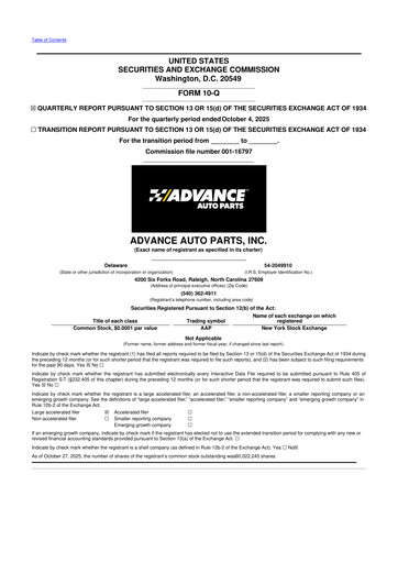 Vorschaubild Advance Auto Parts
 10-Q Quartalsbericht 2025 