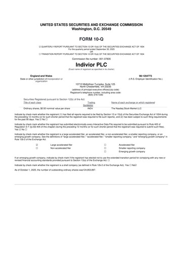 Thumbnail Indivior PLC 10-Q Quarterly Report FY2025 