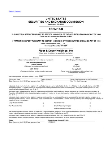 Thumbnail Floor & Decor

 10-Q Quarterly Report FY2025 