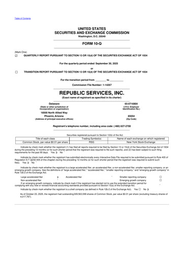 Thumbnail Republic Services
 10-Q Quarterly Report FY2025 