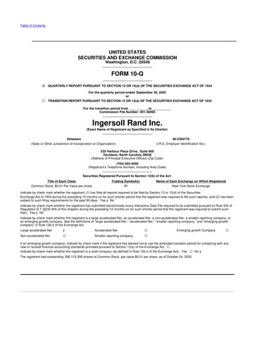 Thumbnail Ingersoll Rand 10-Q Quarterly Report FY2025 