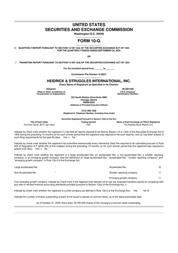 Miniature Heidrick & Struggles

 10-Q Rapport trimestriel 2025 