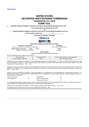 Miniature Orion S.A. 10-Q Rapport trimestriel 2025 