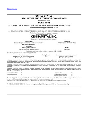 Vorschaubild Kennametal 10-Q Quartalsbericht 2026 
