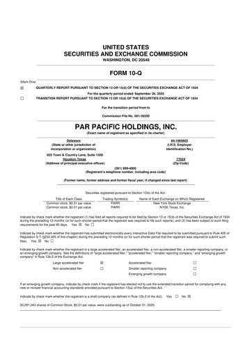 Miniature Par Pacific Holdings 10-Q Rapport trimestriel 2025 