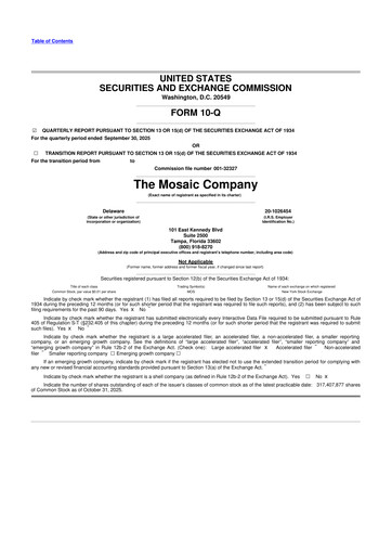 Thumbnail The Mosaic Company 10-Q Quarterly Report FY2025 