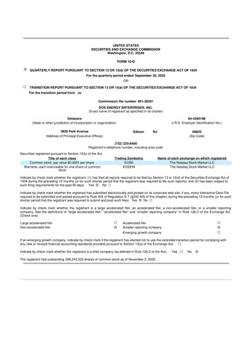 Thumbnail Eos Energy Enterprises 10-Q Quarterly Report FY2025 