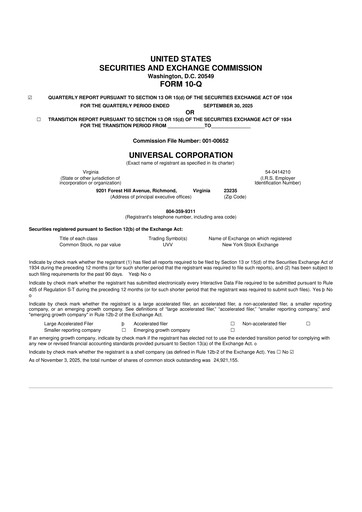 Thumbnail Universal Corporation
 10-Q Quarterly Report FY2026 